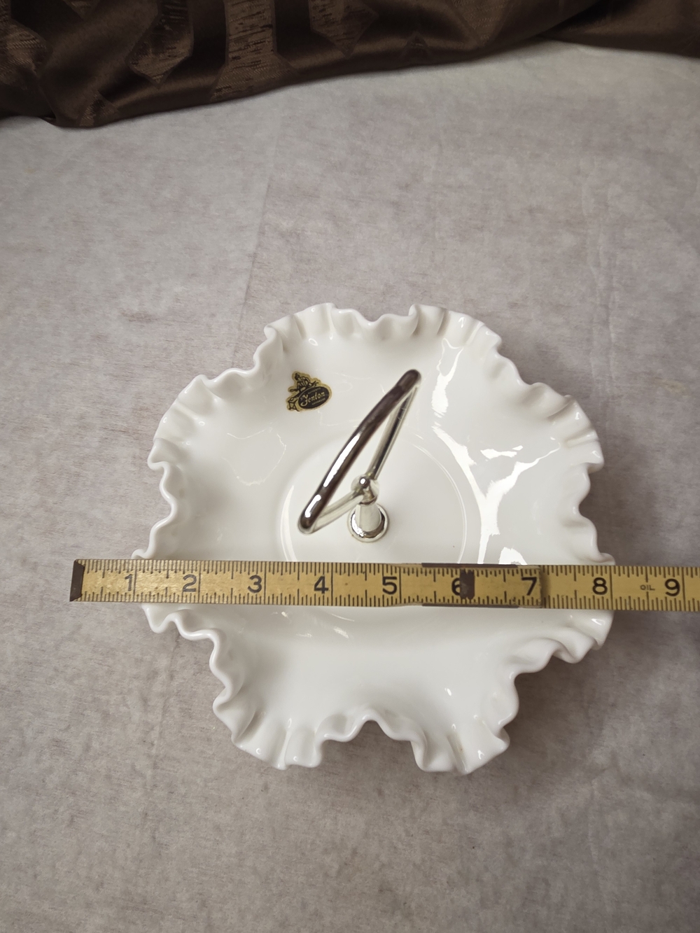 Fenton White Ruffled Ceramic Single-Tier Handle Server - Picture 7 of 7